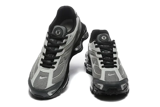 Nike Gray Black Shox Column Heel Mesh-Synthetic Upper Lifestyle Sneakers 4