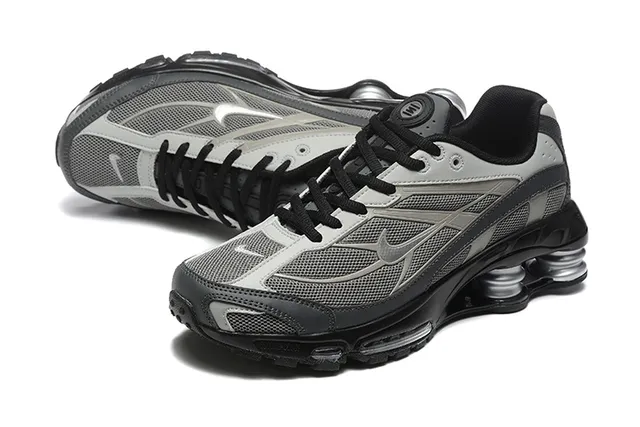 Nike Gray Black Shox Column Heel Mesh-Synthetic Upper Lifestyle Sneakers 5