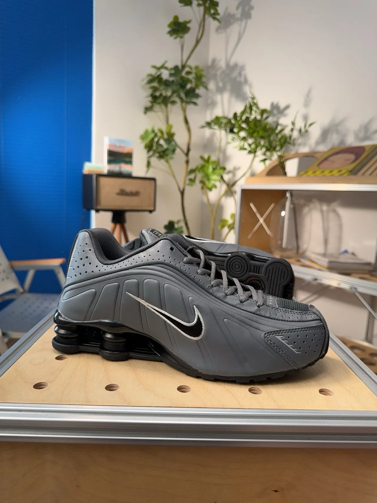 Nike Gray Black Shox Column Heel Perforated Synthetic Upper Lifestyle Sneakers 2