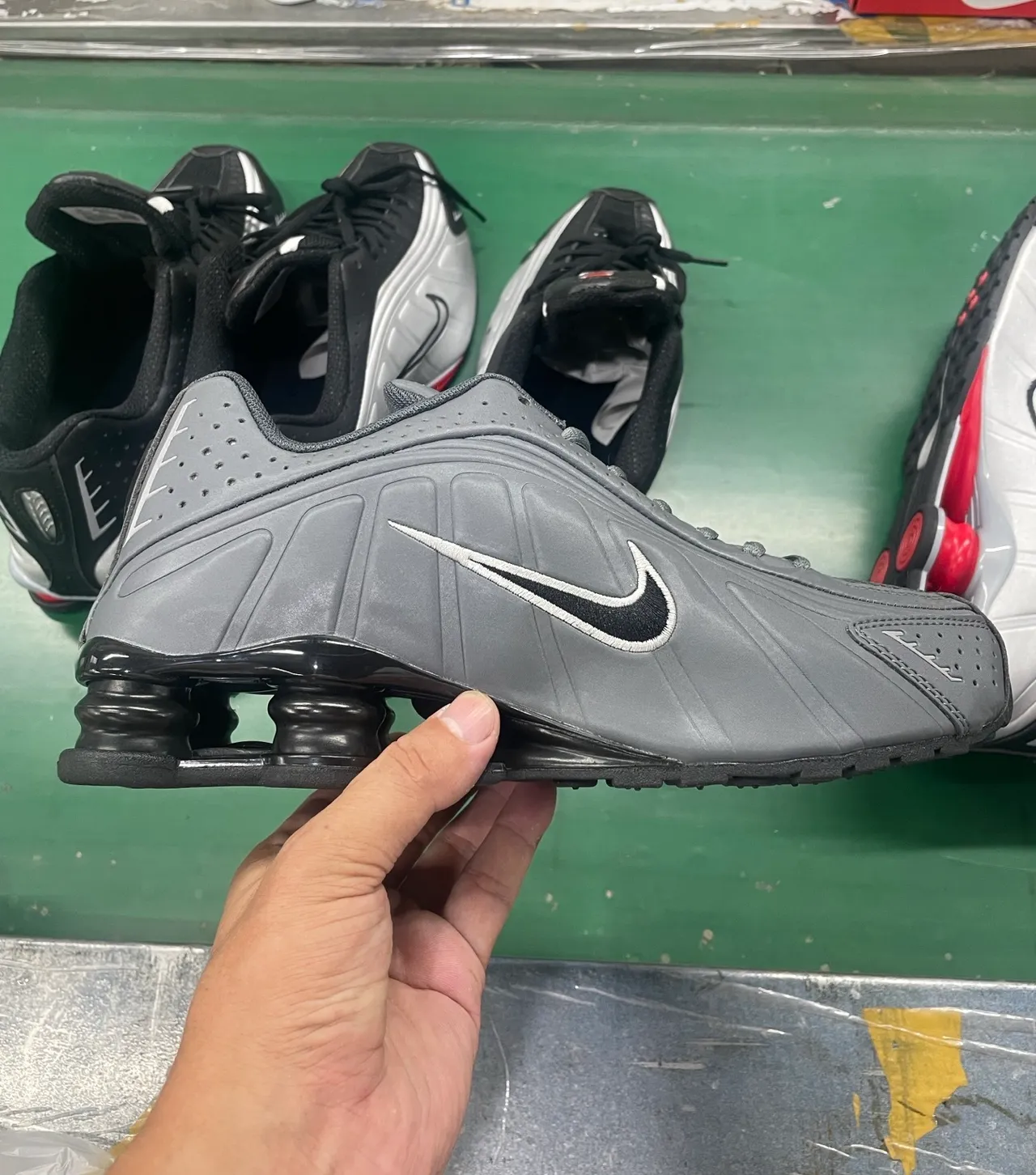 Nike Gray Black Shox Column Heel Perforated Synthetic Upper Lifestyle Sneakers 7