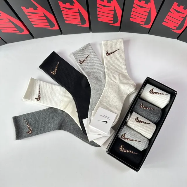 Nike Chaussettes Gris Brun Ourlet Côtelé Broderie Swoosh 9