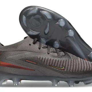 Nike Gray Gold Knit Upper Integrated Lacing Firm-Ground Soccer Shoes