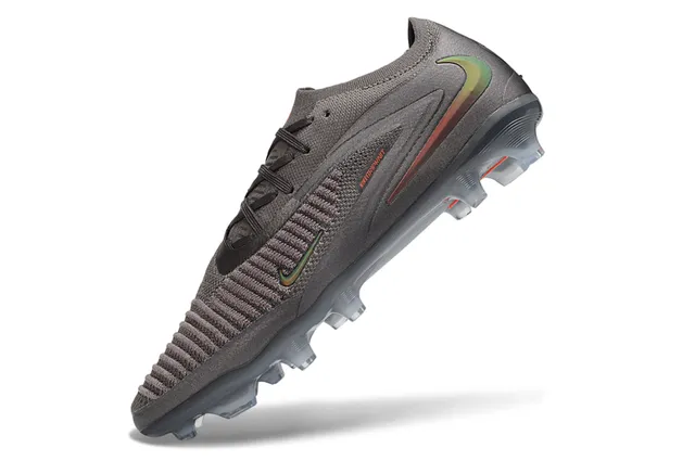 Nike Gray Gold Knit Upper Integrated Lacing Firm-Ground Soccer Shoes 3
