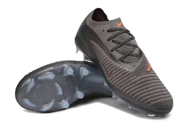 Nike Gray Gold Knit Upper Integrated Lacing Firm-Ground Soccer Shoes 4
