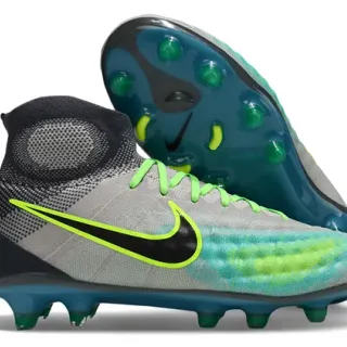 Nike Gray Green High-Cut Knit Sock Collar Asymmetrical Lacing Firm-Ground Soccer Shoes