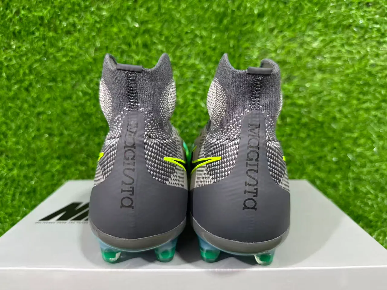 Nike Gray Green High-Cut Knit Sock Collar Asymmetrical Lacing Firm-Ground Soccer Shoes 2