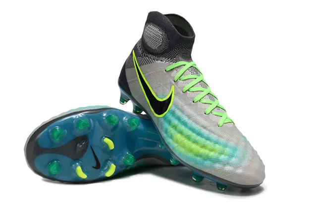 Nike Gray Green High-Cut Knit Sock Collar Asymmetrical Lacing Firm-Ground Soccer Shoes 12