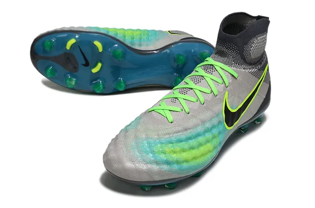 Nike Gray Green High-Cut Knit Sock Collar Asymmetrical Lacing Firm-Ground Soccer Shoes 13