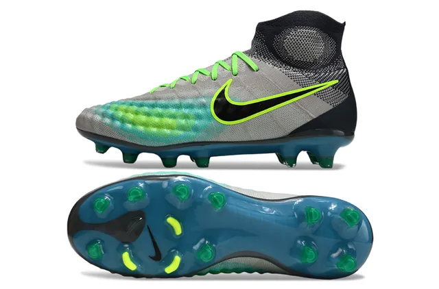 Nike Gray Green High-Cut Knit Sock Collar Asymmetrical Lacing Firm-Ground Soccer Shoes 15
