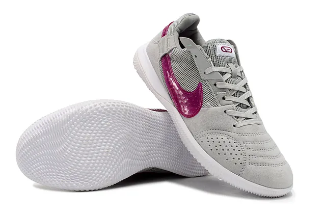 Nike Gray Pink Low-Top Suede-Mesh Hybrid Lifestyle Sneakers 4