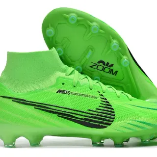 Nike Green Black High-Cut Sock-Fit Collar Neon Synthetic Upper Firm-Ground Soccer Shoes