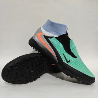 Nike Verde Negro Ajuste de Calcetín Tejido Superior Asimétrico Sin Cordones Construcción Césped Zapatos de Fútbol