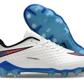 Nike Hypervenom White Blue Low-Cut Synthetic Upper Textured Honeycomb Forefoot Firm-Ground Soccer Shoes