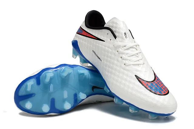 Nike Hypervenom White Blue Low-Cut Synthetic Upper Textured Honeycomb Forefoot Firm-Ground Soccer Shoes 4