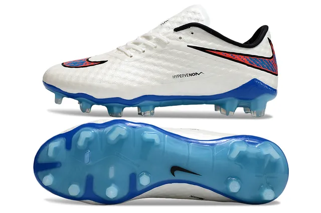 Nike Hypervenom White Blue Low-Cut Synthetic Upper Textured Honeycomb Forefoot Firm-Ground Soccer Shoes 6