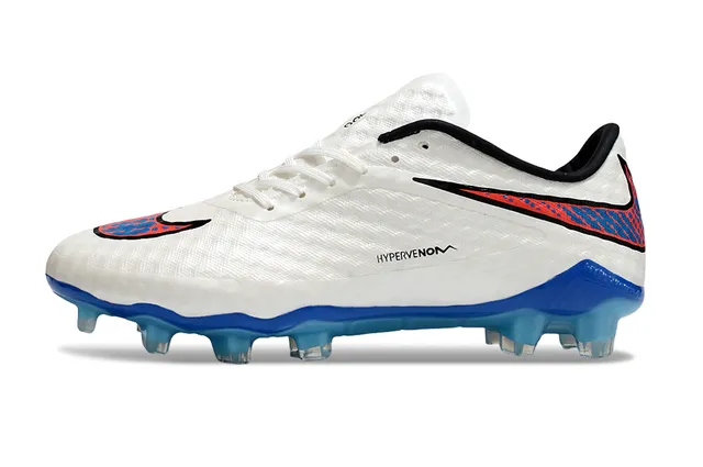 Nike Hypervenom White Blue Low-Cut Synthetic Upper Textured Honeycomb Forefoot Firm-Ground Soccer Shoes 7