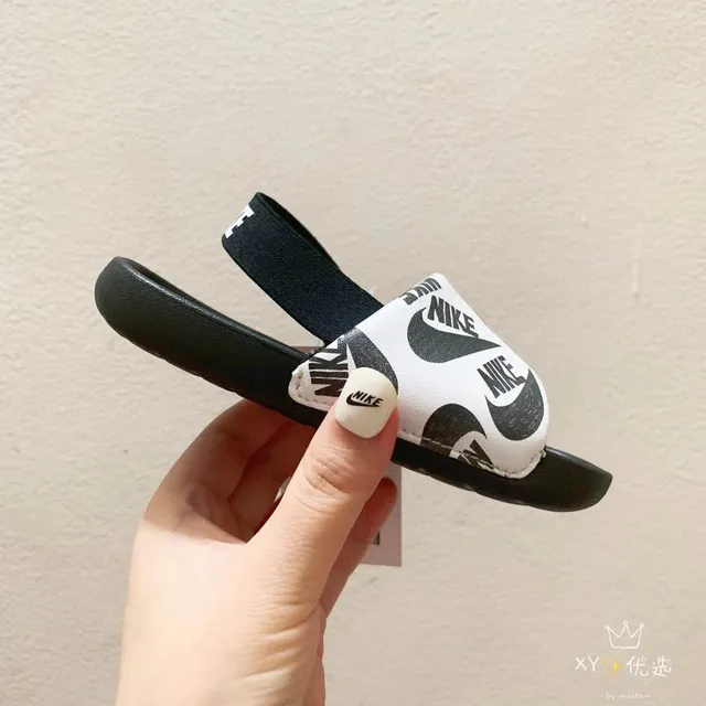 Nike Kawa Slide White and Black Kids Slippers 20