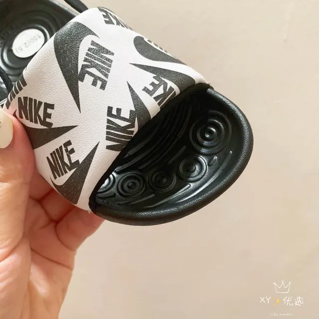 Nike Kawa Slide White and Black Kids Slippers 24