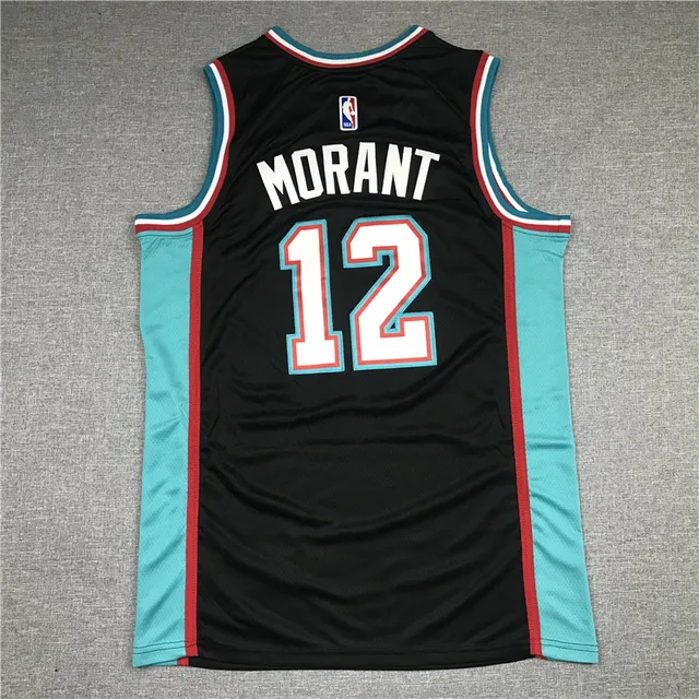 Nike Memphis Grizzlies Ja Morant #12 Noir Bleu Sans Manches Maille Tissu Maillot 3