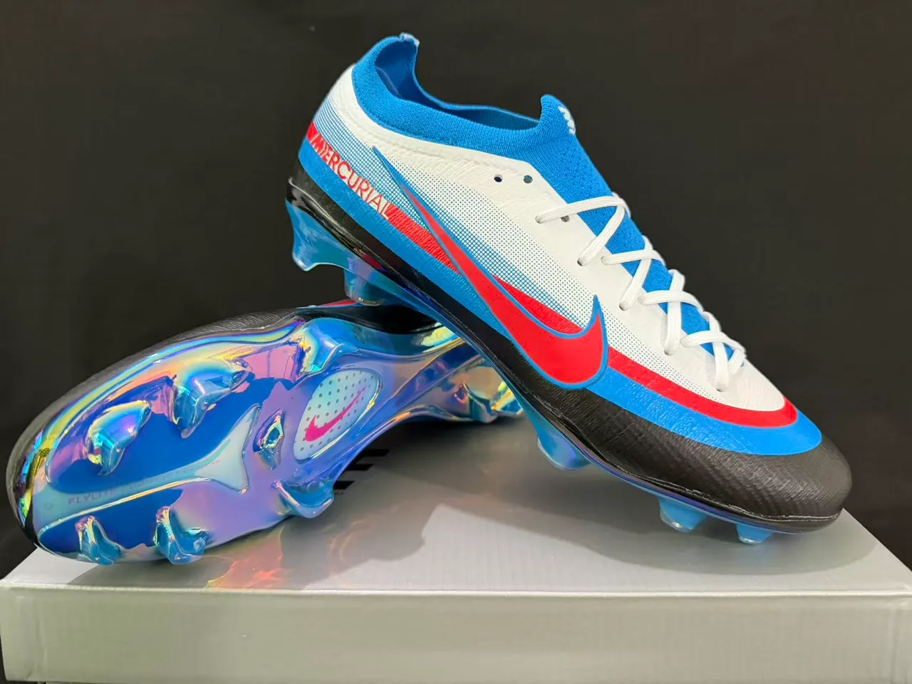 Nike Mercurial Blue Red Low-Cut Dynamic Fit Collar Asymmetrical Lacing Firm-Ground Soccer Shoes 9