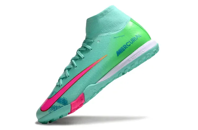 Nike Mercurial সবুজ গোলাপি হাই-কাট Flyknit কলার Molded Outsole টার্ফ সকার শু 3