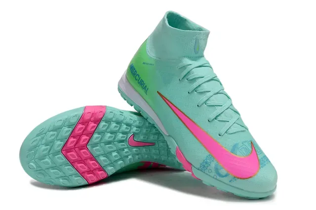 Nike Mercurial সবুজ গোলাপি হাই-কাট Flyknit কলার Molded Outsole টার্ফ সকার শু 4