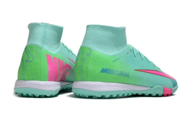 Nike Mercurial সবুজ গোলাপি হাই-কাট Flyknit কলার Molded Outsole টার্ফ সকার শু 5