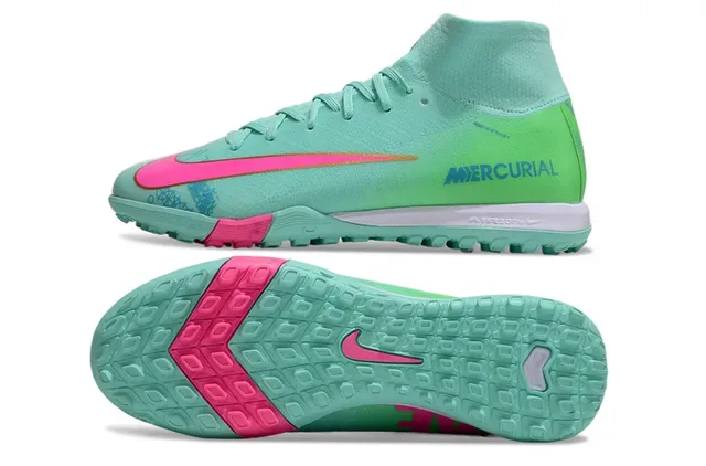 Nike Mercurial সবুজ গোলাপি হাই-কাট Flyknit কলার Molded Outsole টার্ফ সকার শু 6