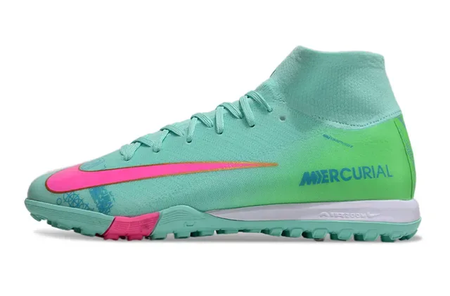 Nike Mercurial সবুজ গোলাপি হাই-কাট Flyknit কলার Molded Outsole টার্ফ সকার শু 7
