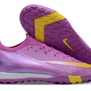 Nike Mercurial Purple Yellow Iridescent Knit Upper Accent Contrast Turf Soccer Shoes