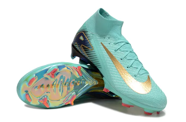 Nike Mercurial Superfly Bleu Or Haut Ajuste de Chaussette Chaussures de Football pour Terrain Ferme 3