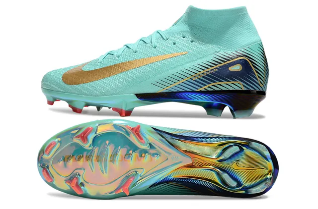Nike Mercurial Superfly Bleu Or Haut Ajuste de Chaussette Chaussures de Football pour Terrain Ferme 5