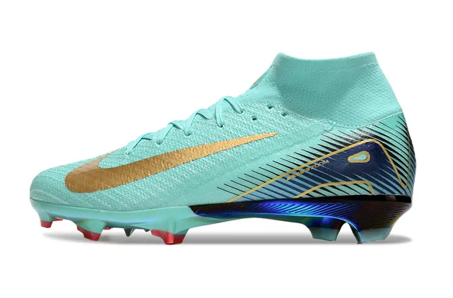 Nike Mercurial Superfly Bleu Or Haut Ajuste de Chaussette Chaussures de Football pour Terrain Ferme 8