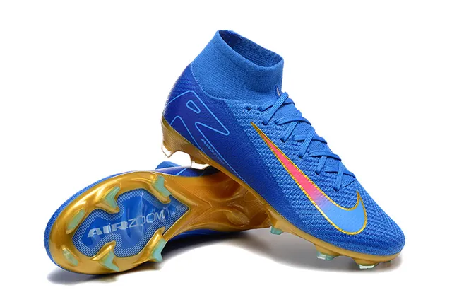 Nike Mercurial Superfly Blue Gold Iridescent Firm-Ground Soccer Shoes 6