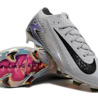 Nike Mercurial Vapor Gray Pink Knit Upper Iridescent Chrome Sole Firm-Ground Soccer Shoes
