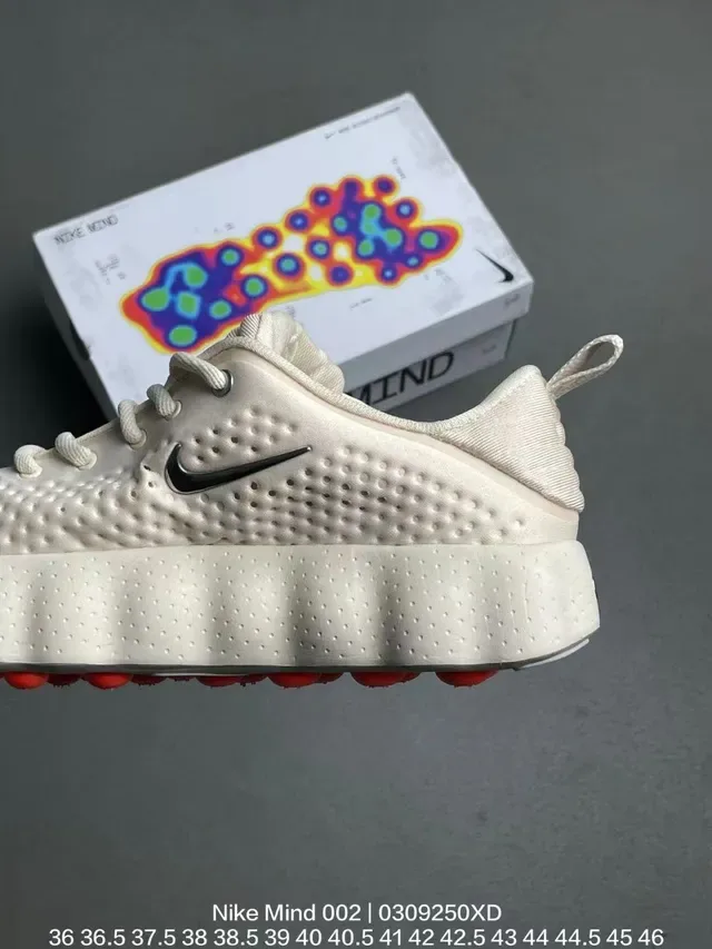 Nike Mind 002 Beige Orange Perforated Monolithic Upper Sculpted Wavy Midsole Lifestyle Sneakers 5