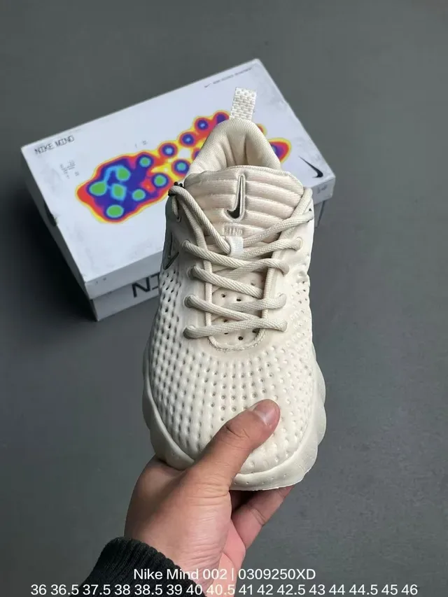 Nike Mind 002 Beige Orange Perforated Monolithic Upper Sculpted Wavy Midsole Lifestyle Sneakers 6