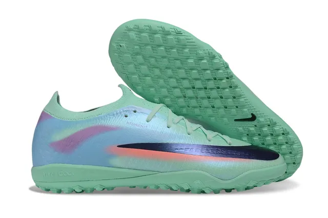 Nike Multicolor Green Low-Cut Knit Upper Iridescent Gradient Overlay Turf Soccer Shoes 1