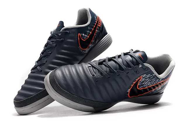 Nike Tênis de futebol indoor em couro sintético Navy Gray Low-Top 2