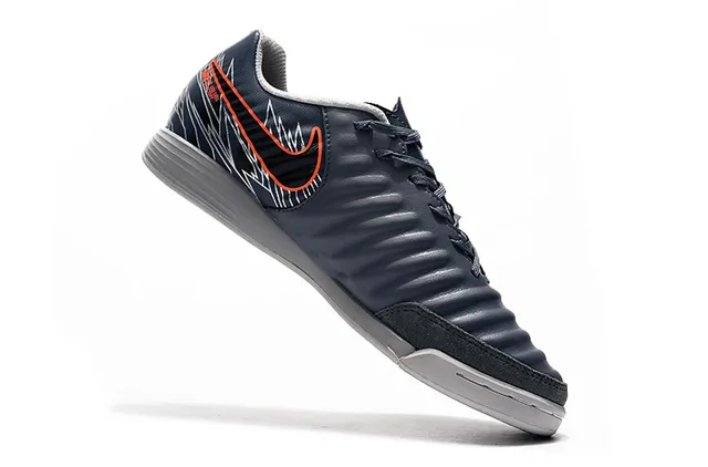 Nike Tênis de futebol indoor em couro sintético Navy Gray Low-Top 3