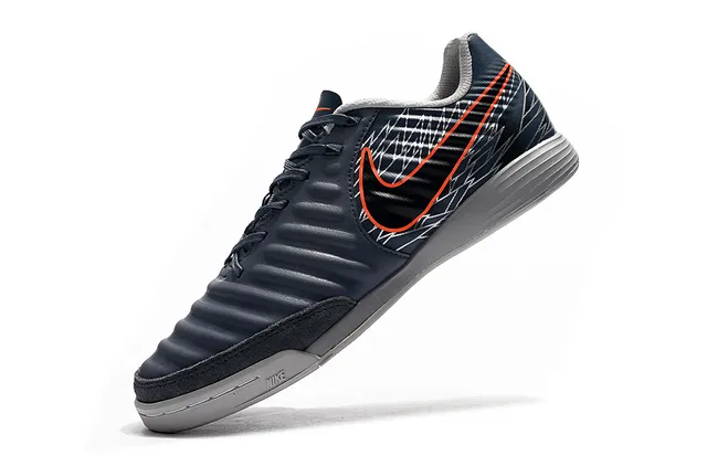 Nike Tênis de futebol indoor em couro sintético Navy Gray Low-Top 4