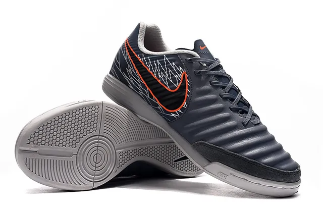 Nike Tênis de futebol indoor em couro sintético Navy Gray Low-Top 5