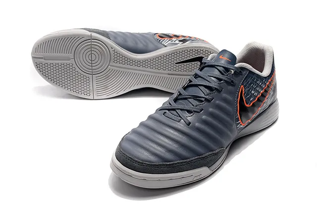 Nike Tênis de futebol indoor em couro sintético Navy Gray Low-Top 6