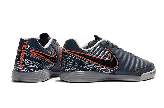 Nike Tênis de futebol indoor em couro sintético Navy Gray Low-Top 7
