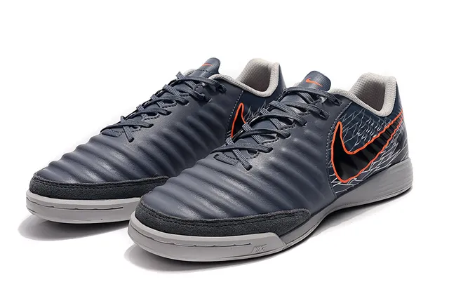 Nike Tênis de futebol indoor em couro sintético Navy Gray Low-Top 8