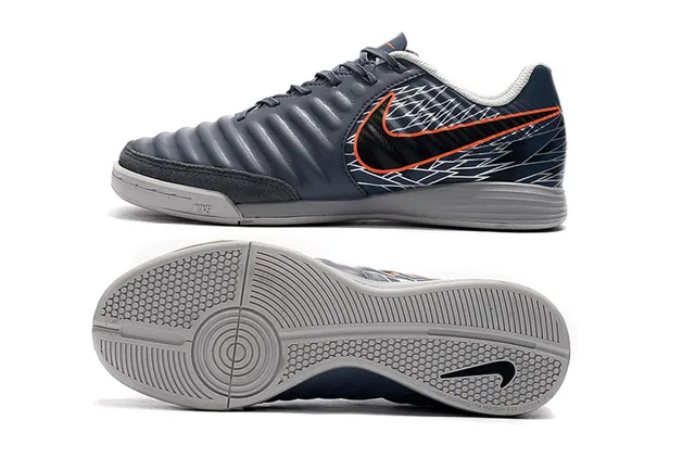 Nike Tênis de futebol indoor em couro sintético Navy Gray Low-Top 9