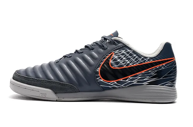 Nike Tênis de futebol indoor em couro sintético Navy Gray Low-Top 10