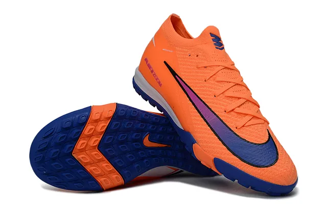 Nike Chaussures de soccer indoor à empeigne tricotée orange bleue col bas 3