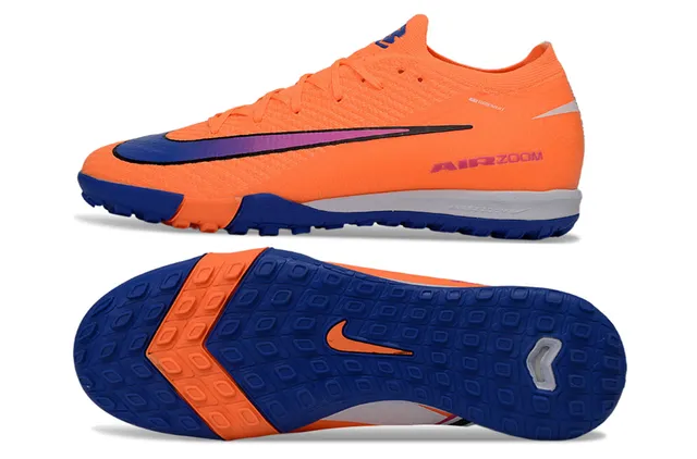 Nike Chaussures de soccer indoor à empeigne tricotée orange bleue col bas 5