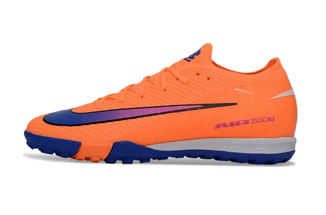 Nike Chaussures de soccer indoor à empeigne tricotée orange bleue col bas 8